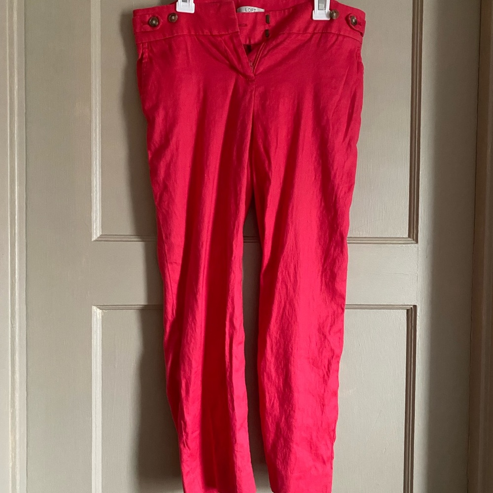 Loft Coral Cropped Linen Pants